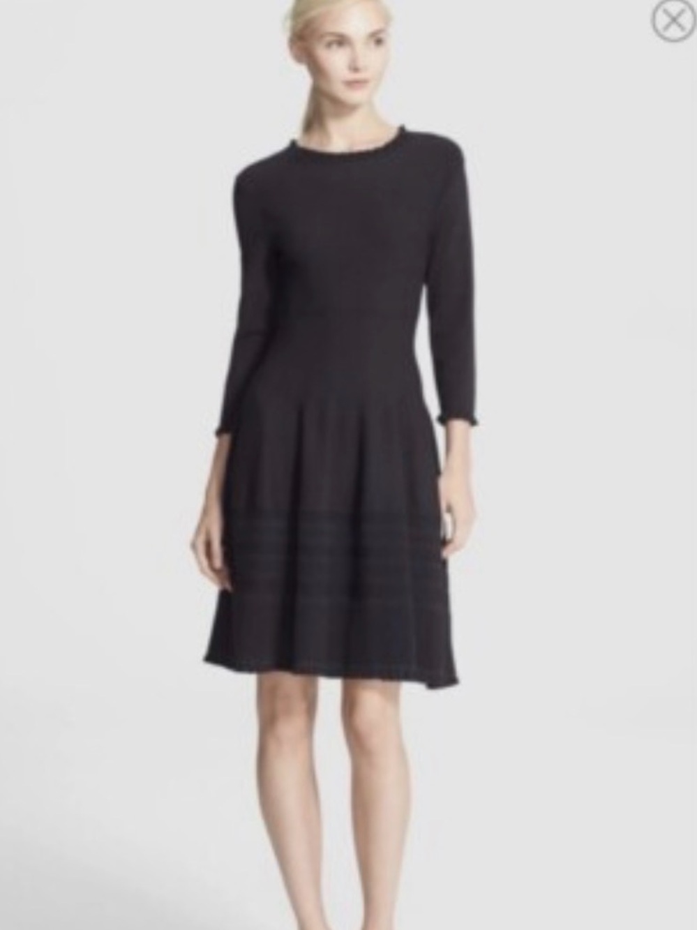 Kate Spade Sweater Knit Pointelle Dress Ruffle Neck Sleeves Fit & Flare Academia
